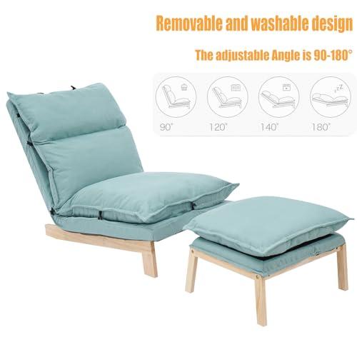 【並行輸入品】 Floor Lounge Chair， Single Lazy Sofa with Footstool and Adjustab_7