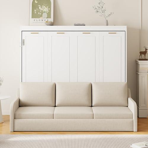 【並行輸入品】 HABITRIO Full Size Murphy Bed， Wood Cabinet Bed with Folding Sof_1