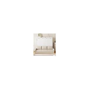 【並行輸入品】 HABITRIO Full Size Murphy Bed， Wood Cabinet Bed with Folding Sof_2