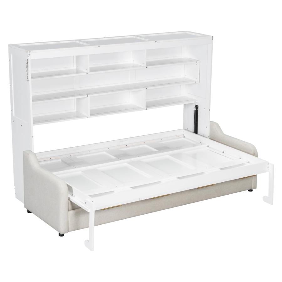 【並行輸入品】 HABITRIO Full Size Murphy Bed， Wood Cabinet Bed with Folding Sof_9