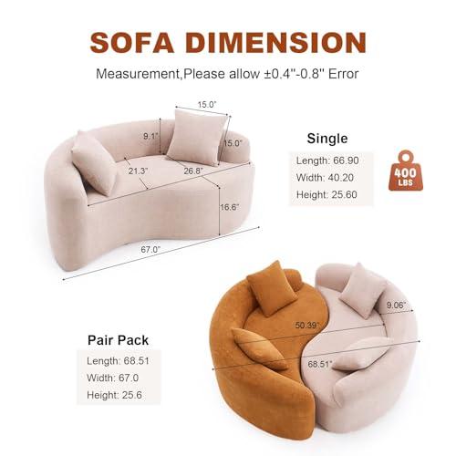 【並行輸入品】 67" Tai Chi Curved Loveseat with Round Armrest， Cloud Boneless C_3
