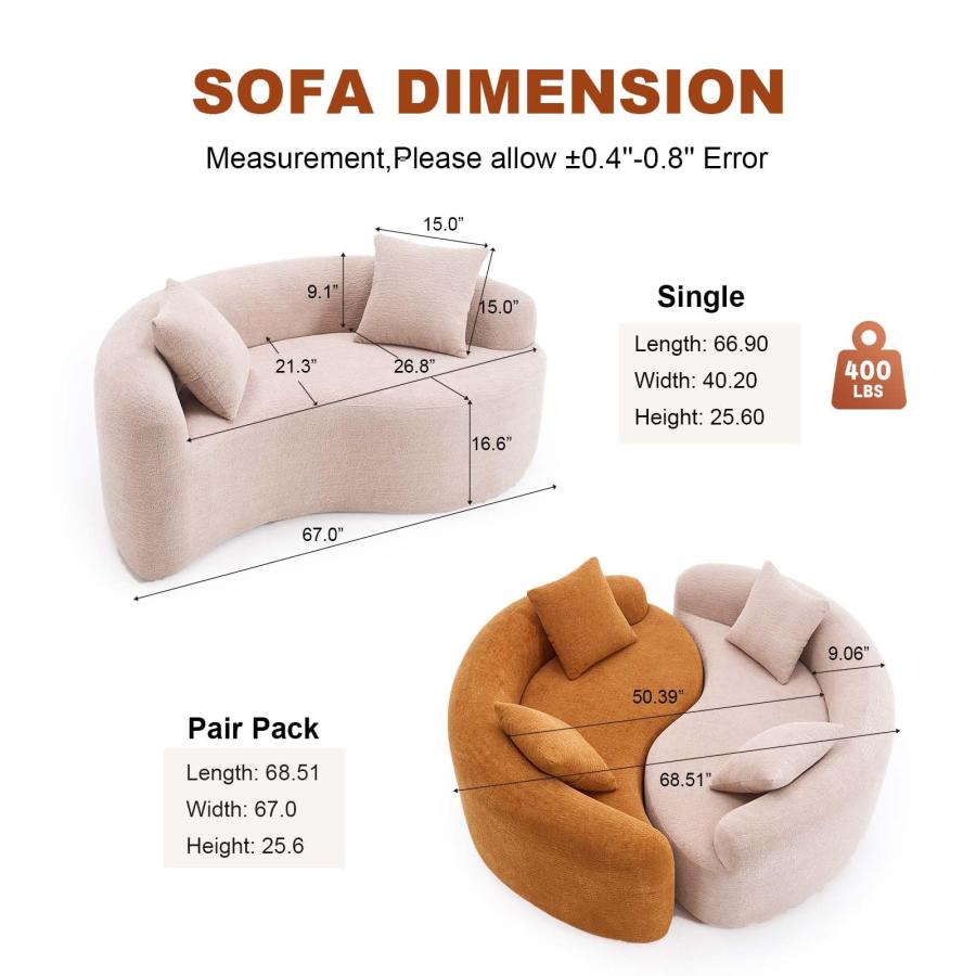 【並行輸入品】 67" Tai Chi Curved Loveseat with Round Armrest， Cloud Boneless C_5