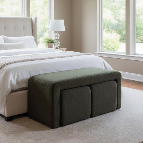 【並行輸入品】 ROCITY Green Boucle Bedroom Bench Small Upholstered Entryway Ben_1