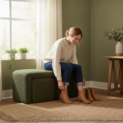 【並行輸入品】 ROCITY Green Boucle Bedroom Bench Small Upholstered Entryway Ben_4
