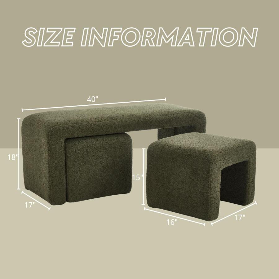 【並行輸入品】 ROCITY Green Boucle Bedroom Bench Small Upholstered Entryway Ben_9