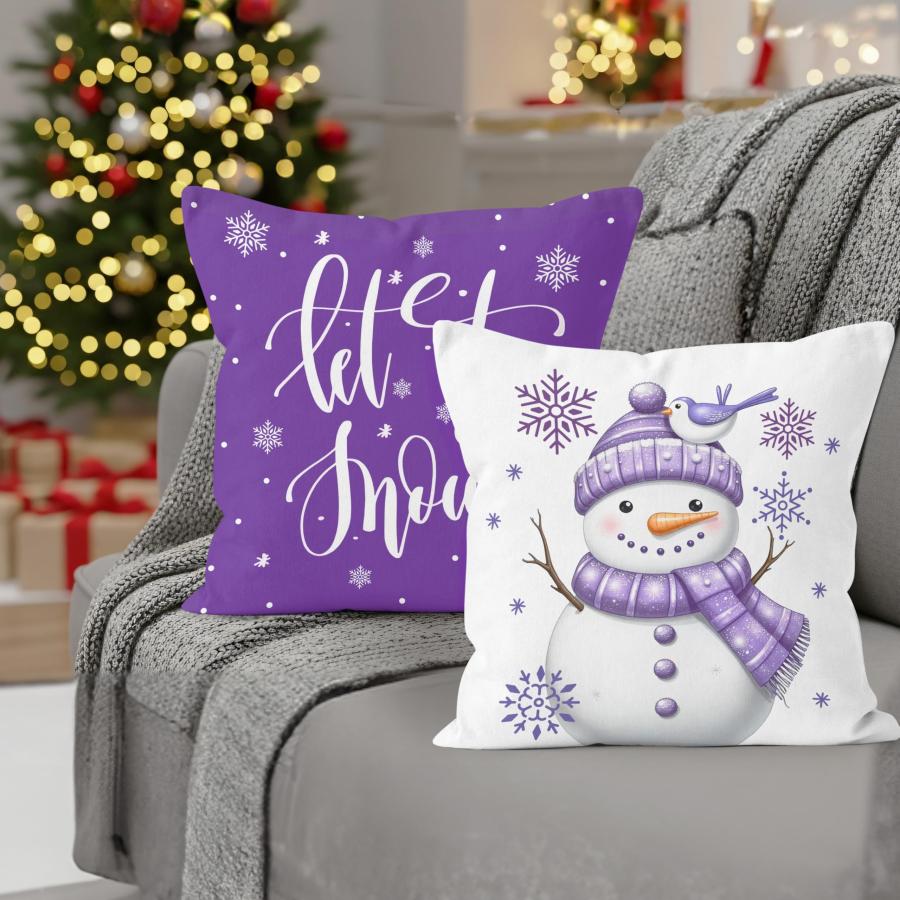 並行輸入品】WNAGT Let It Snow Snowman パープル クリスマス 枕カバー