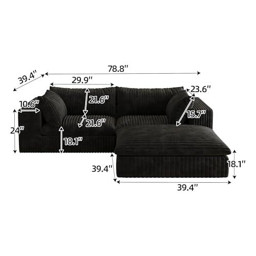 【並行輸入品】モジュラー骨なしソファ オットマン1台付き 78.5インチ ラブシートクラウド セクショナルソファ リビングルーム用 ディープシー_4
