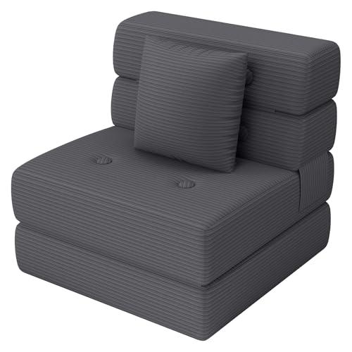 【並行輸入品】Voxelure コーデュロイ 折りたたみソファベッド、グレー、シングル Folding Sofa Bed， Convertibl_1
