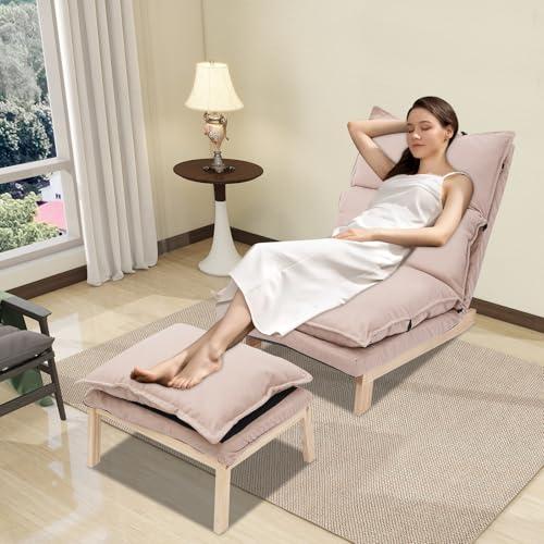 【並行輸入品】 BAIODNB 5 Gears Adjustable Accent Chair with Ottoman， Thick Cush_4