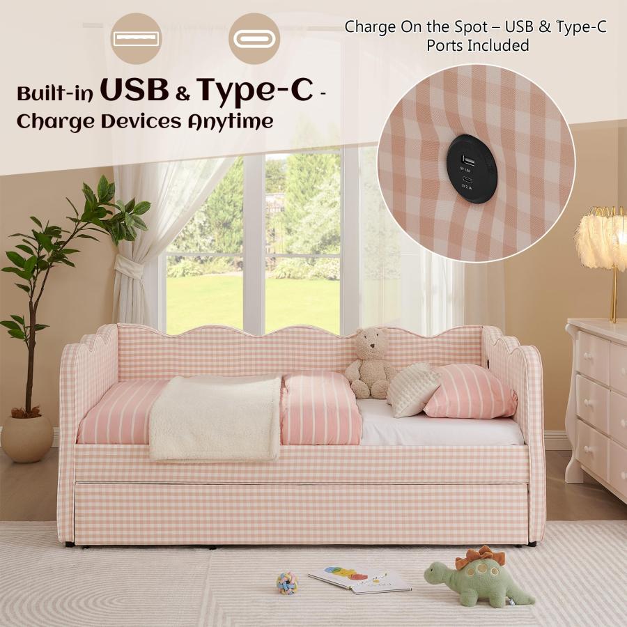 【並行輸入品】 TTK Twin Gingham Daybed with Pop Up Trundle Bed， Linen Twin to K_6