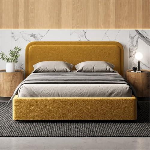 【並行輸入品】 BOWERY HILL Upholstered Queen Platform Bed, Mustard Boucle Fabriの画像