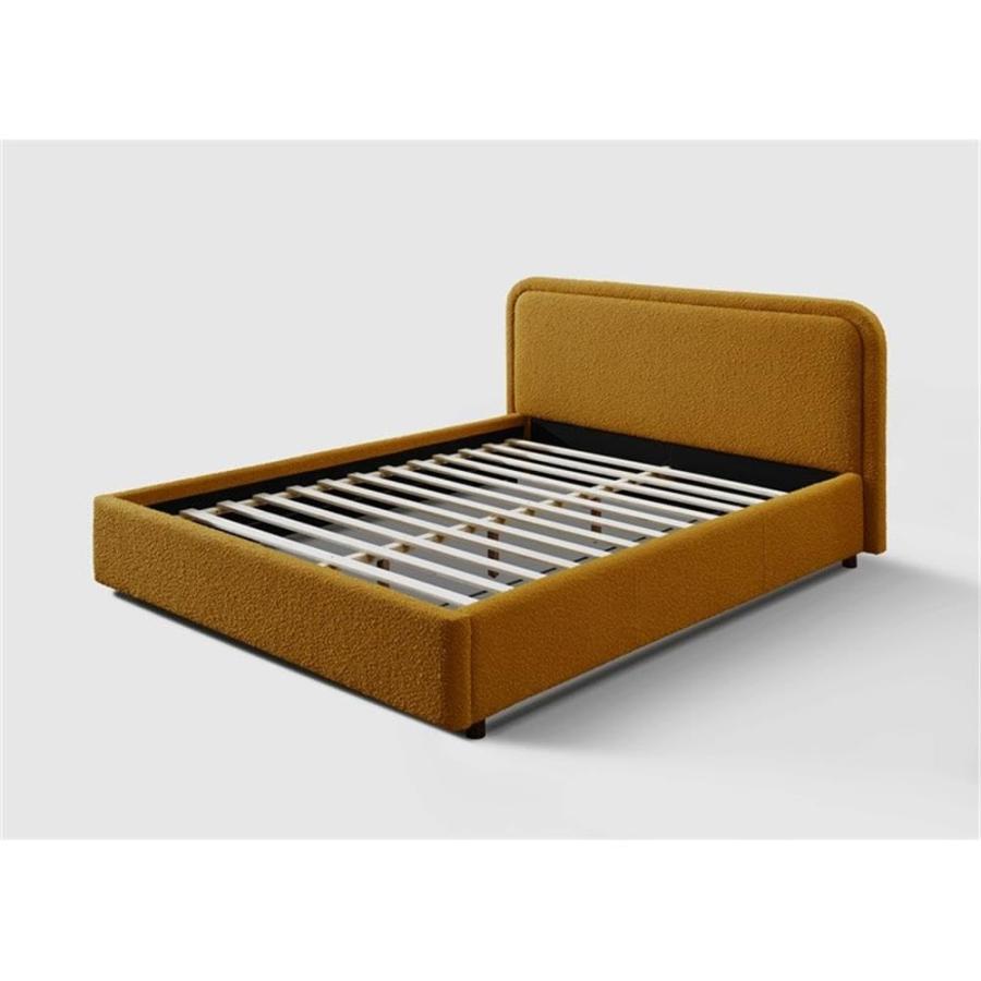 【並行輸入品】 BOWERY HILL Upholstered Queen Platform Bed, Mustard Boucle Fabriの画像