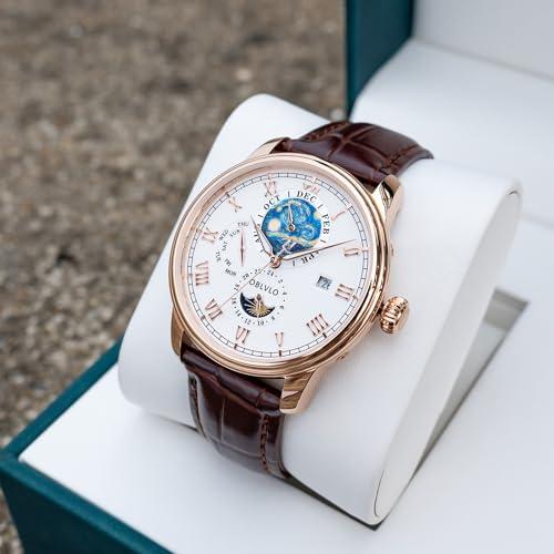 【並行輸入品】 OBLVLO Luxury Moon Sun Watch with Starry Night Dial, Steel Case,の画像