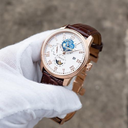 【並行輸入品】 OBLVLO Luxury Moon Sun Watch with Starry Night Dial, Steel Case,の画像