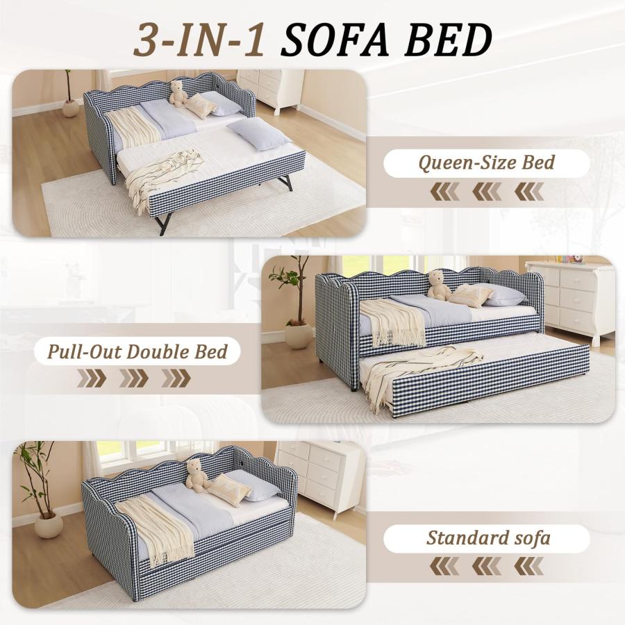 【並行輸入品】 GEEVIVO Upholstered Daybed with Trundle， 80.5" Twin Size Day Bed_3