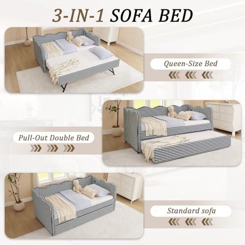 【並行輸入品】 GEEVIVO Upholstered Daybed with Trundle， 80.5" Twin Size Day Bed_4