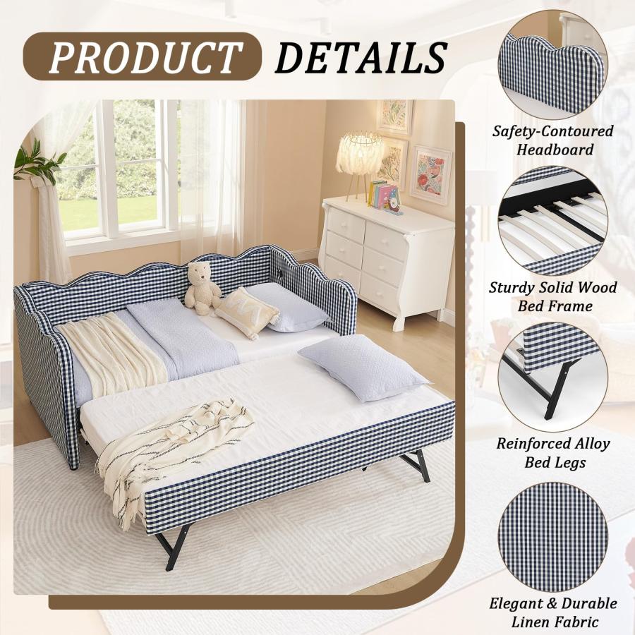 【並行輸入品】 GEEVIVO Upholstered Daybed with Trundle， 80.5" Twin Size Day Bed_6