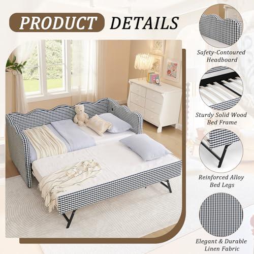 【並行輸入品】 GEEVIVO Upholstered Daybed with Trundle， 80.5" Twin Size Day Bed_7