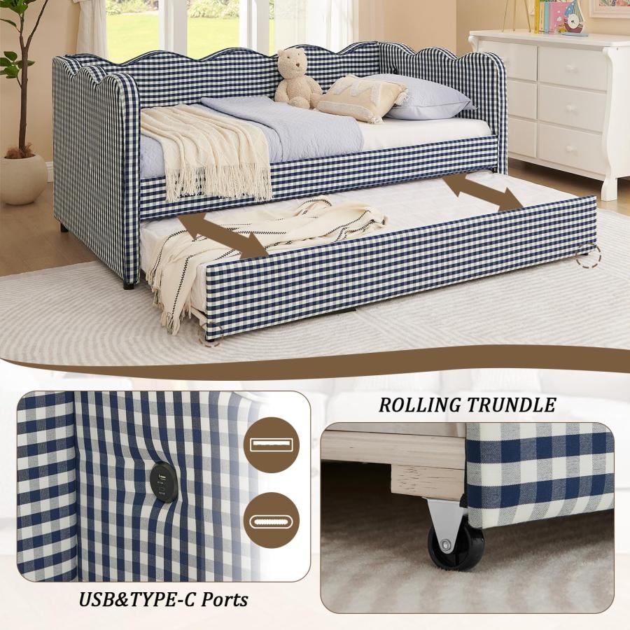 【並行輸入品】 GEEVIVO Upholstered Daybed with Trundle， 80.5" Twin Size Day Bed_9