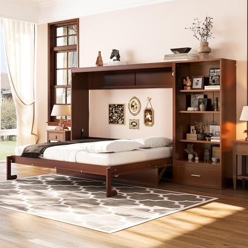 【並行輸入品】 SOFTSEA Queen Horizontal Murphy Bed with Desk, Foldable Wall Bedの画像