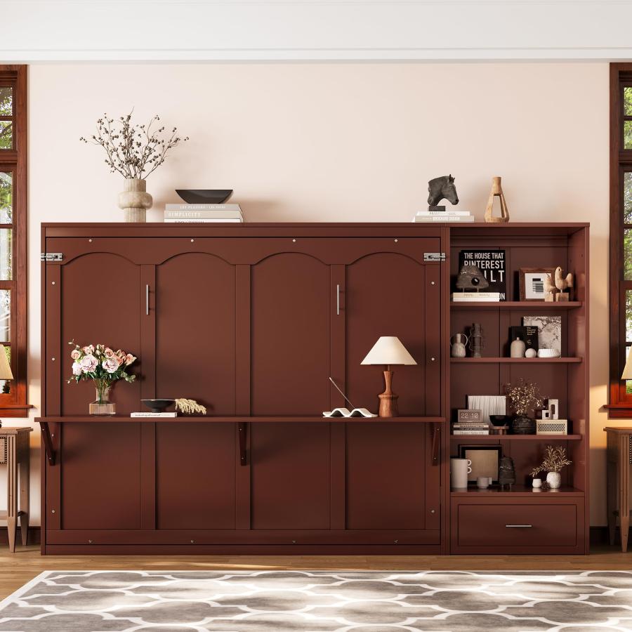 【並行輸入品】 SOFTSEA Queen Horizontal Murphy Bed with Desk, Foldable Wall Bedの画像