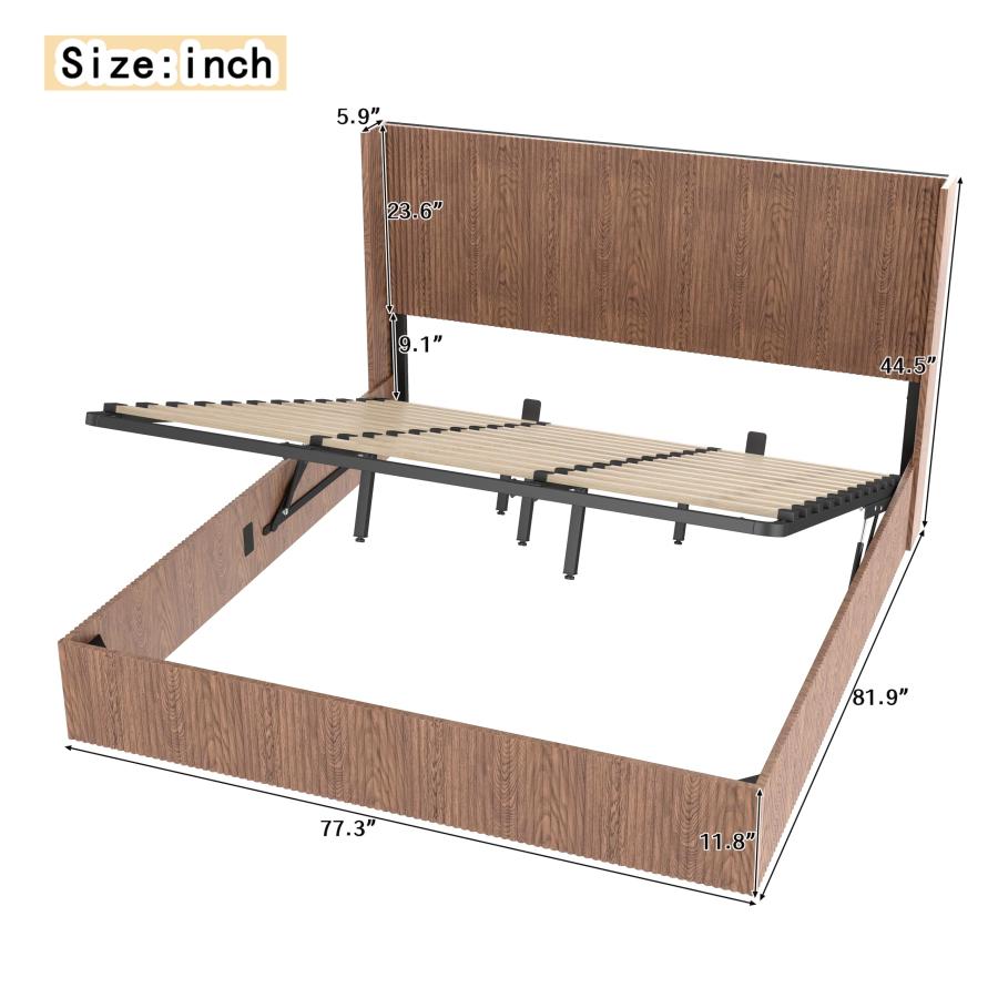 【並行輸入品】 Large Grooved Undulating Lift Storage Bed Frame Wooden Platfor_3