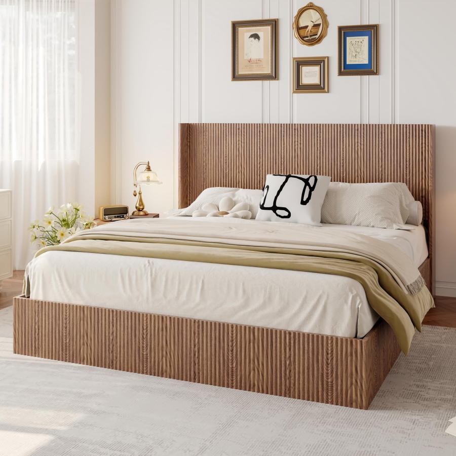 【並行輸入品】 Large Grooved Undulating Lift Storage Bed Frame Wooden Platfor_9