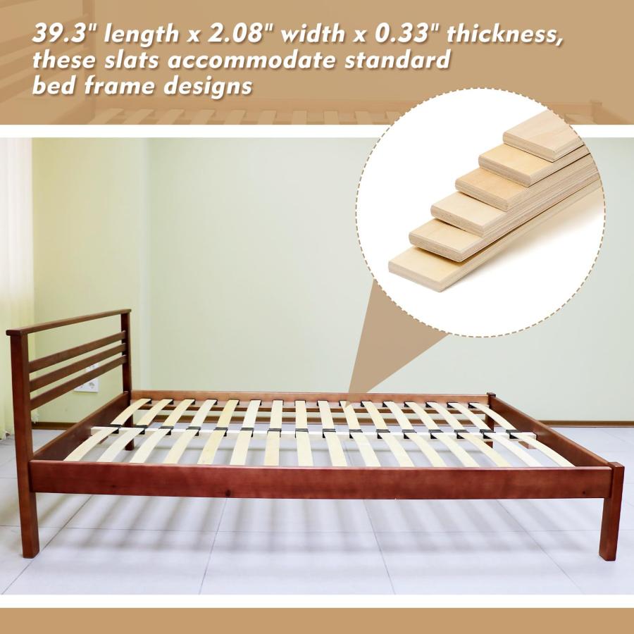 【並行輸入品】Threehoney 木製ベッドスラット 交換用 長さ39.3インチ x 幅2.08インチ x 高さ0.33インチ 円弧 無垢材