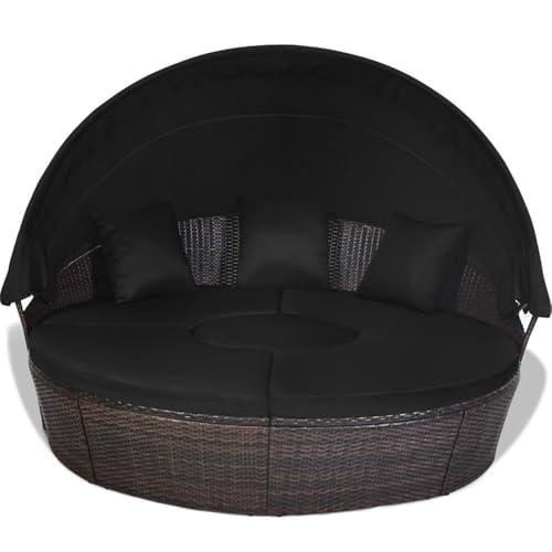 【並行輸入品】 Pemberly Row Patio Rattan Daybed Cushioned Sofa Table Top Canopy_1