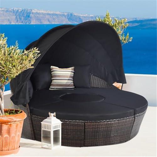 【並行輸入品】 Pemberly Row Patio Rattan Daybed Cushioned Sofa Table Top Canopy_4