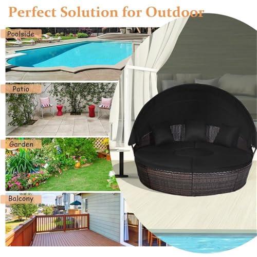 【並行輸入品】 Pemberly Row Patio Rattan Daybed Cushioned Sofa Table Top Canopy_7