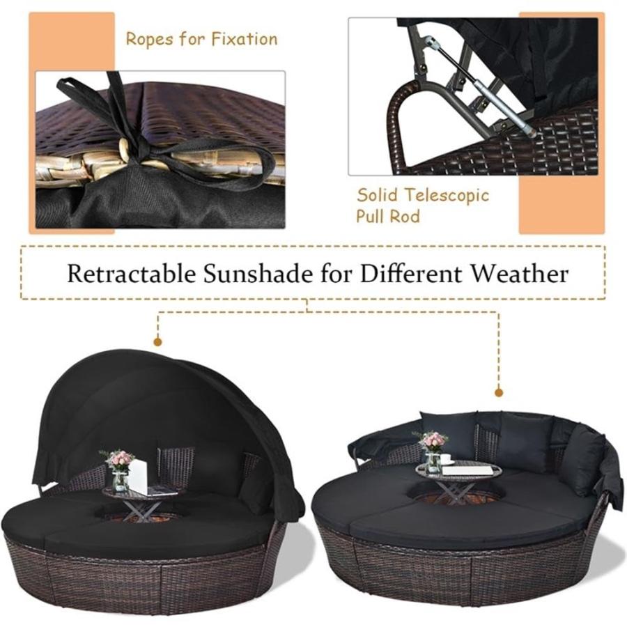【並行輸入品】 Pemberly Row Patio Rattan Daybed Cushioned Sofa Table Top Canopy_9