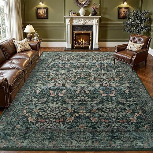 【並行輸入品】 8x10 Washable Area Rug for Living Room， Large Vintage Dark Green_1