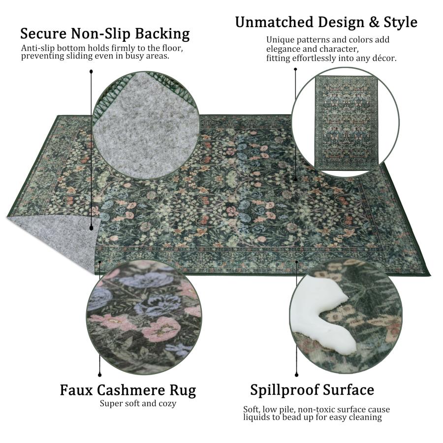 【並行輸入品】 8x10 Washable Area Rug for Living Room， Large Vintage Dark Green_3