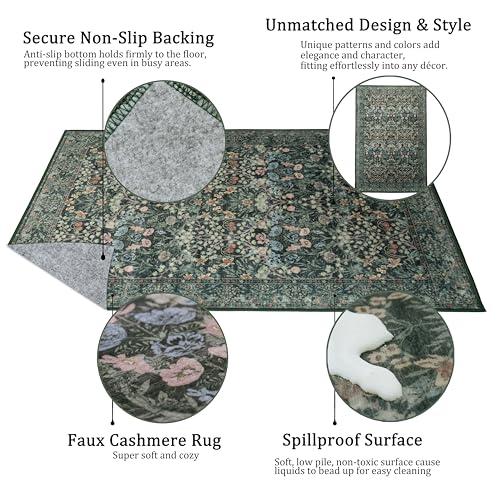 【並行輸入品】 8x10 Washable Area Rug for Living Room， Large Vintage Dark Green_4
