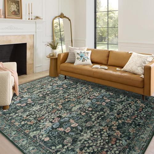 【並行輸入品】 8x10 Washable Area Rug for Living Room， Large Vintage Dark Green_7