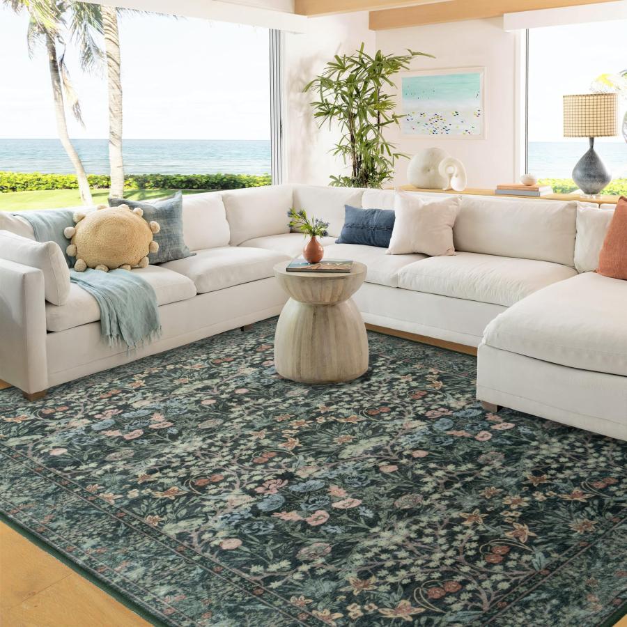 【並行輸入品】 8x10 Washable Area Rug for Living Room， Large Vintage Dark Green_9