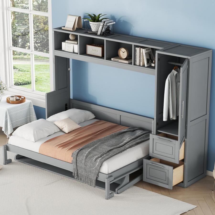 【並行輸入品】 LUMISOL Full Size Wood Murphy Bed, Space Saving Wall Bed Frame wの画像