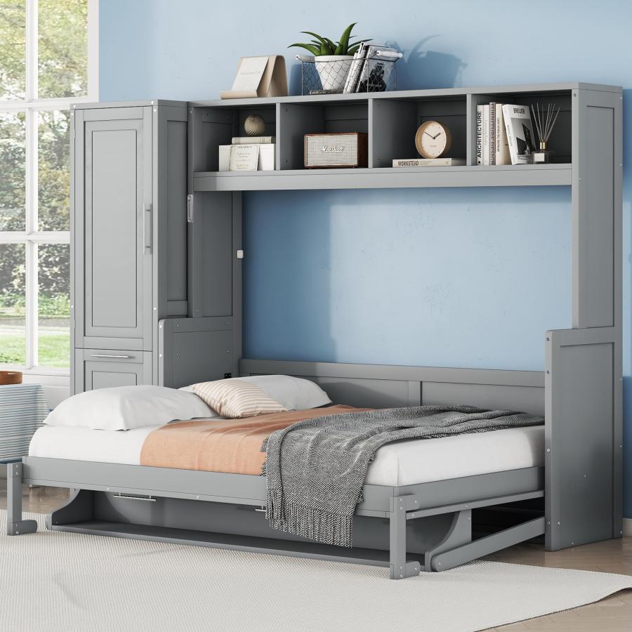 【並行輸入品】 LUMISOL Full Size Wood Murphy Bed, Space Saving Wall Bed Frame wの画像