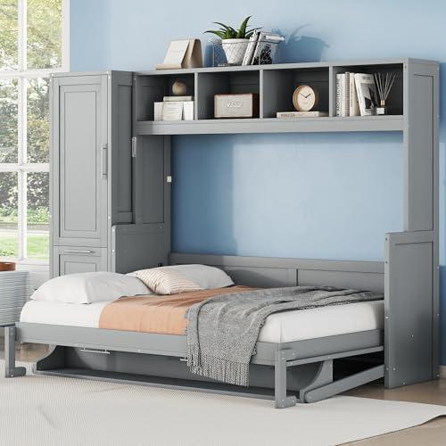 【並行輸入品】 LUMISOL Full Size Wood Murphy Bed, Space Saving Wall Bed Frame wの画像