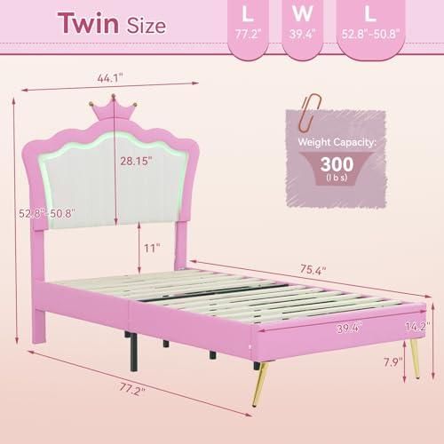 【並行輸入品】 Yilezena Full Size Upholstered Bed Frame with LED Lights， Modern_4