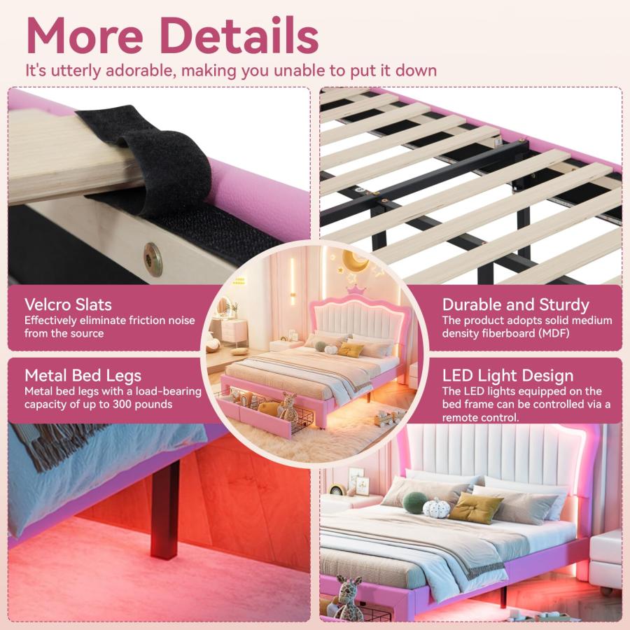 【並行輸入品】 Yilezena Full Size Upholstered Bed Frame with LED Lights， Modern_6