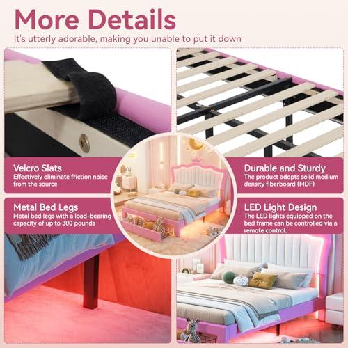 【並行輸入品】 Yilezena Full Size Upholstered Bed Frame with LED Lights， Modern_7