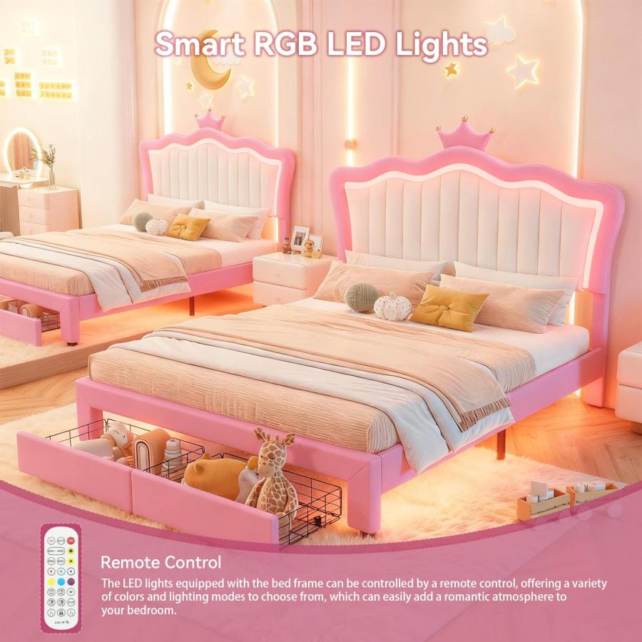 【並行輸入品】 Yilezena Full Size Upholstered Bed Frame with LED Lights， Modern_9