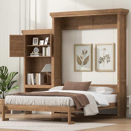 【並行輸入品】 LUMISOL Queen Size Murphy Bed, Solid Wood Wall Bed Frame with Stの画像
