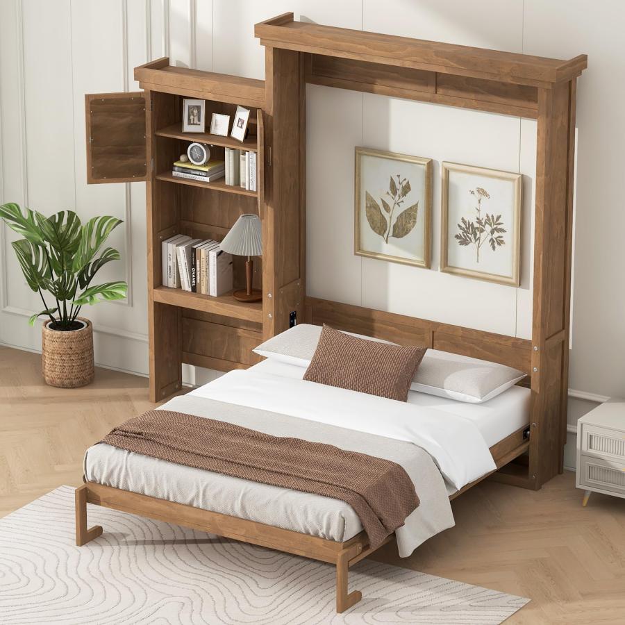 【並行輸入品】 LUMISOL Queen Size Murphy Bed, Solid Wood Wall Bed Frame with Stの画像