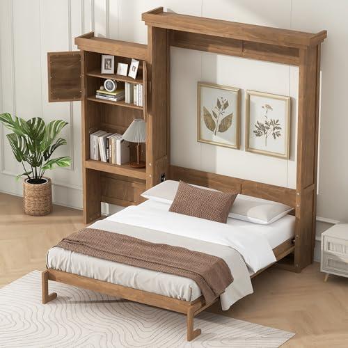 【並行輸入品】 LUMISOL Queen Size Murphy Bed, Solid Wood Wall Bed Frame with Stの画像