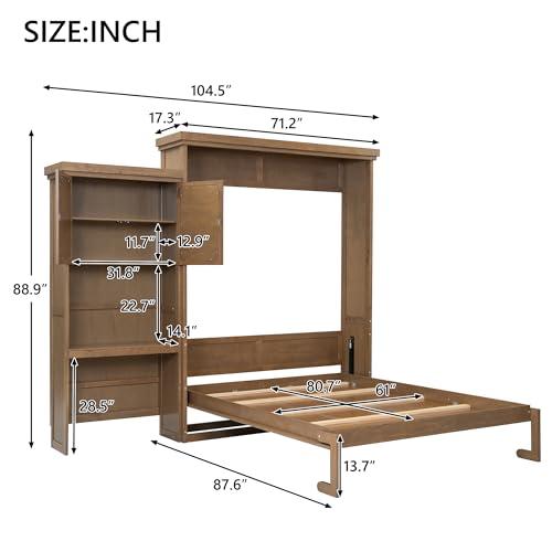 【並行輸入品】 LUMISOL Queen Size Murphy Bed, Solid Wood Wall Bed Frame with Stの画像