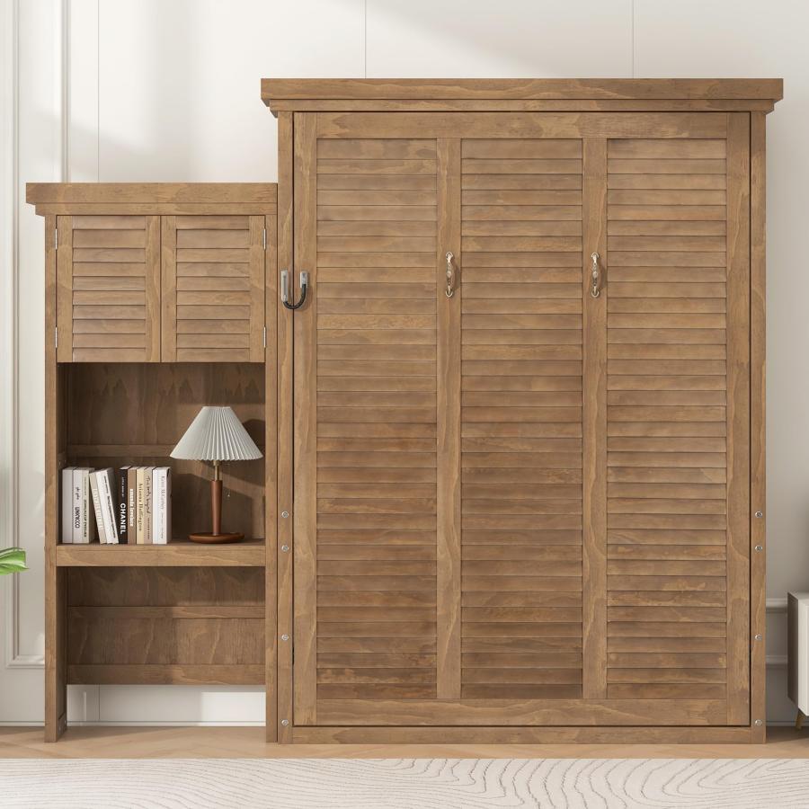 【並行輸入品】 LUMISOL Queen Size Murphy Bed, Solid Wood Wall Bed Frame with Stの画像