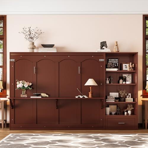 【並行輸入品】 Merax Queen Size Murphy Bed with Side Cabinet Storage Shelves,Quの画像